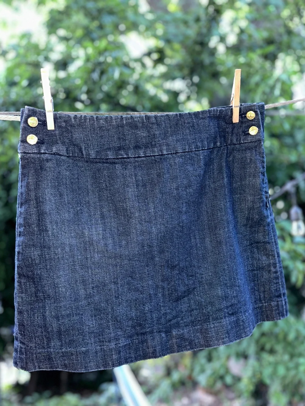 J. Crew Dark Blue Denim Mini Skirt with Gold Buttons